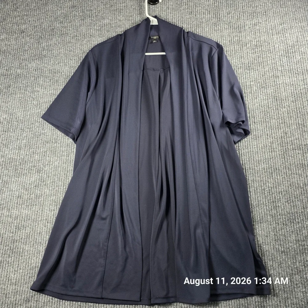 Talbots Woman Navy Blue Short Sleeve Open Front Cardigan Shawl Collar 2X VN4900